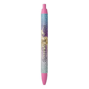 Bolígrafo De Tinta Negra Girly Aqua Purple Mint Purpurina rosa negro unicor