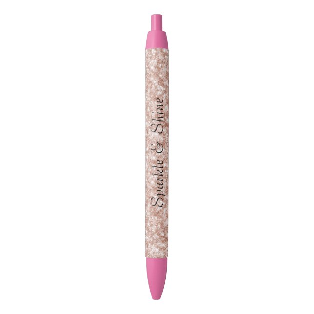 Bolígrafo De Tinta Negra Girly Blush Pink Glitter (Frente vertical)