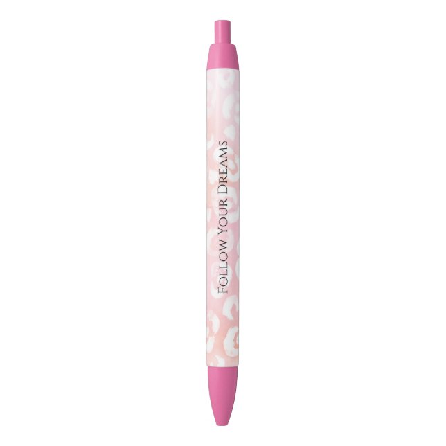Bolígrafo De Tinta Negra Girly Blush Pink White Leopard Animal  (Frente vertical)