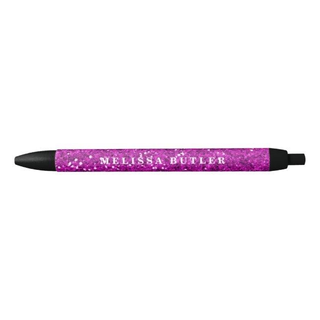 Bolígrafo De Tinta Negra Girly Pink Purpurina Trendy (Anverso)