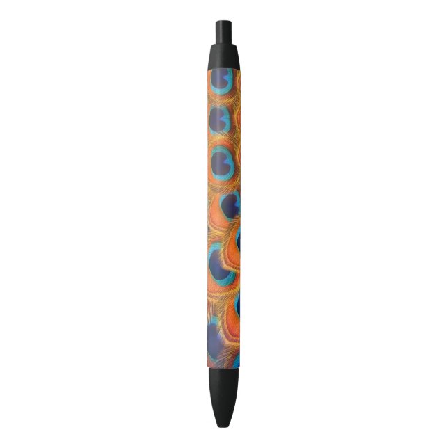 Bolígrafo De Tinta Negra Glam Boho Naranja Blue Peacock Fethers (Frente vertical)