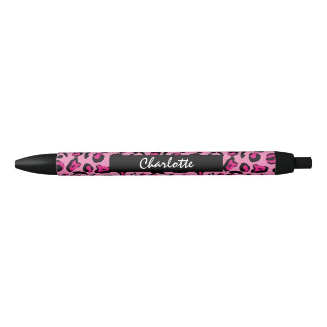 Bolígrafo De Tinta Negra Glam Girly de impresión de leopardo rosa personali (Anverso)