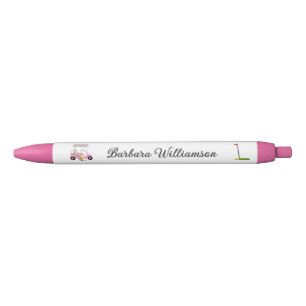 Bolígrafo De Tinta Negra Glam Golf Gal Pink Cart Flag Nombre personalizado 
