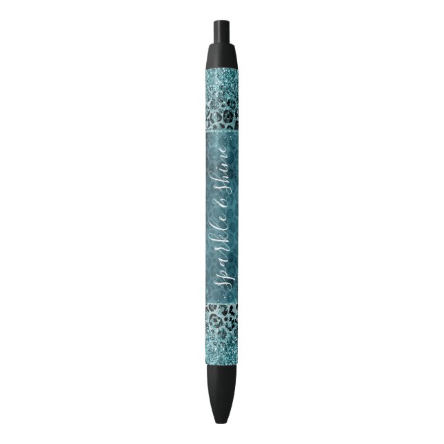 Bolígrafo De Tinta Negra Glam Turquoise Verde azulado Leopardo azul Purpuri (Frente vertical)