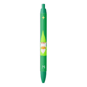 Bolígrafo De Tinta Negra Gnomo Adorable Sosteniendo un Regalo y Monograma s