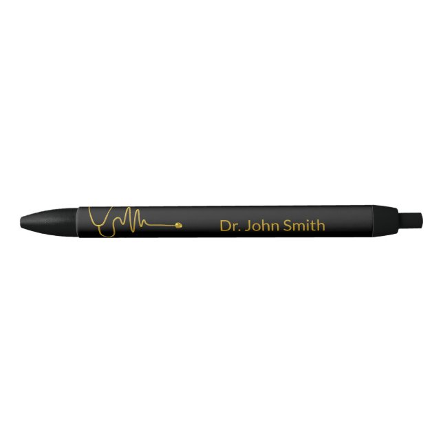 Bolígrafo De Tinta Negra Gold Luxury Stethoscope ECG Wave EKG Line Medical (Anverso)