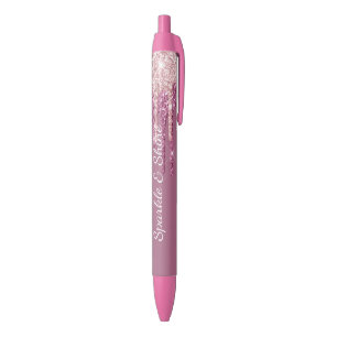 Bolígrafo De Tinta Negra Goteos de Helado de Brillo de Frambuesa Rosa Tímid