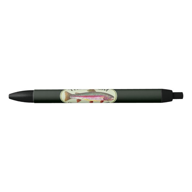 Bolígrafo De Tinta Negra Graciosa pesca de trucha arco iris (Anverso)