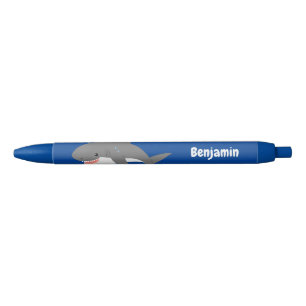 Bolígrafo De Tinta Negra Gran ilustracion personalizado feliz de tiburón bl