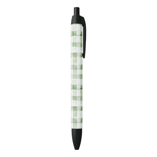 Bolígrafo De Tinta Negra Green White Plaid Stripes (Parte inferior (Vertical))