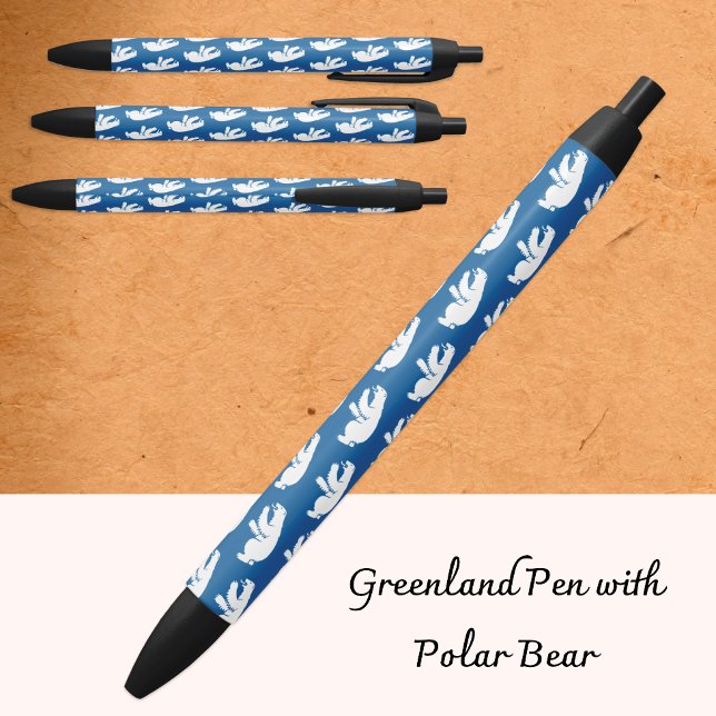 Bolígrafo De Tinta Negra Greenland Emblem Pen, Blue, Business, Polar Bear (Greenland Pen / Polar Bear emblem, flag)