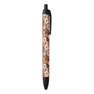 Bolígrafo De Tinta Negra Groovy Retro Flower Garden Pattern