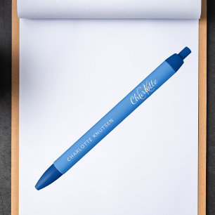 Bolígrafo De Tinta Negra Guión azul brillante para el nombre del monograma
