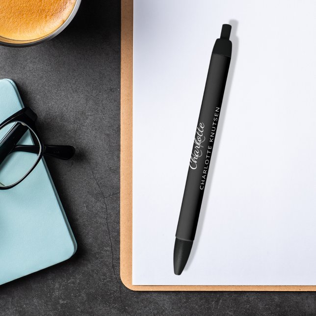 Bolígrafo De Tinta Negra Guión de nombre de monograma gris negro (Subido por el creador)