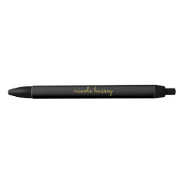 Bolígrafo De Tinta Negra Guión negro y dorado | Monograma moderno elegante