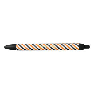 Bolígrafo De Tinta Negra Halloween Naranja Rayas Monogramadas Moda elegante