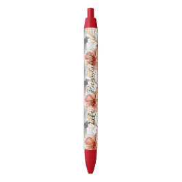 Bolígrafo De Tinta Negra Hermosa flor azul y blanca de la pradera femenina
