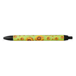 Bolígrafo De Tinta Negra Hermosas flores amarillas en verde abstracto