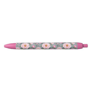 Bolígrafo De Tinta Negra Hermosas flores rosadas en flor