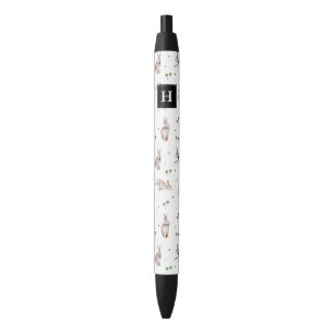 Bolígrafo De Tinta Negra Hermoso trébol blanco con conejos Patrón