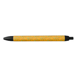 Bolígrafo De Tinta Negra Hojas alegres en oro amarillo