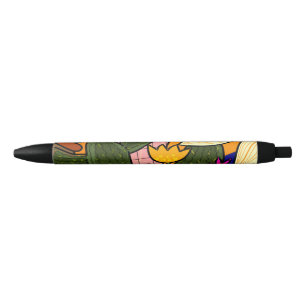 Bolígrafo De Tinta Negra Hojas y flores tropicales abstractas