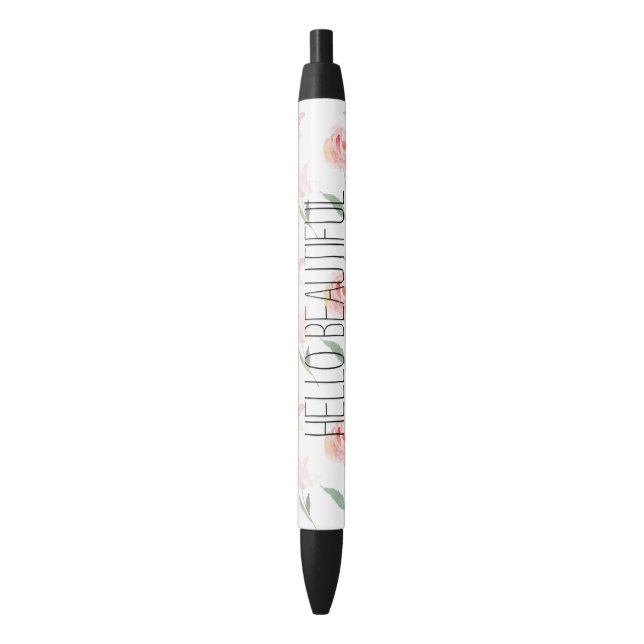 Bolígrafo De Tinta Negra Hola hermosa acuarela Floral (Frente vertical)