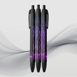 Bolígrafo De Tinta Negra Humo de dragón negro y morado con tu nombre
