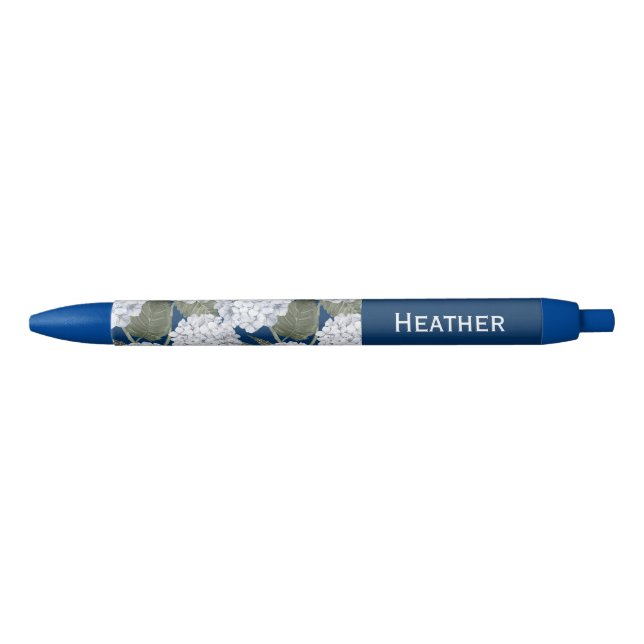 Bolígrafo De Tinta Negra Hydrangea Flowers Navy Blue Custom Name  (Anverso)