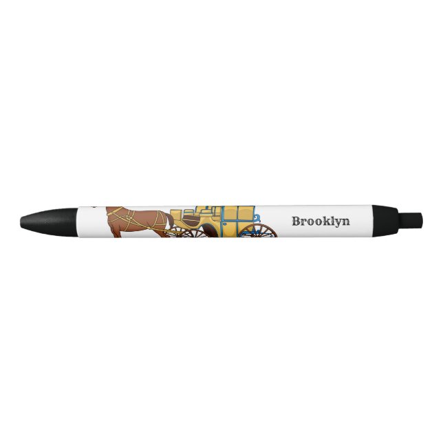 Bolígrafo De Tinta Negra Ilustracion de caballos y carruajes reales (Anverso)