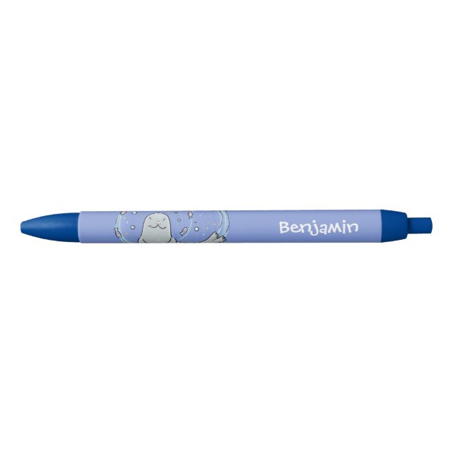 Bolígrafo De Tinta Negra Ilustracion de foca feliz y personalizado azul de  (Anverso)