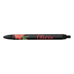 Bolígrafo De Tinta Negra Ilustración floral de moda personalizada con bolíg