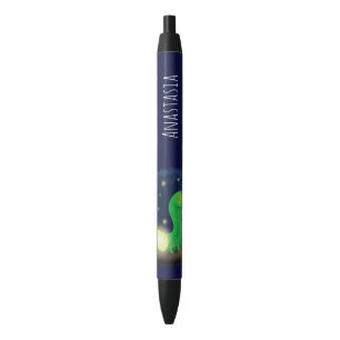 Bolígrafo De Tinta Negra Ilustracion personalizado de gusano de brillo verd