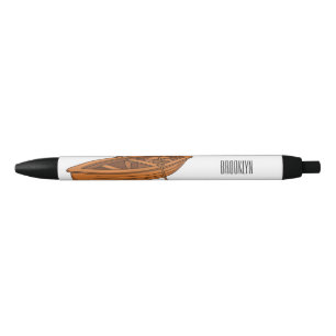 Bolígrafo De Tinta Negra Ilustracion personalizado de lancha dorada