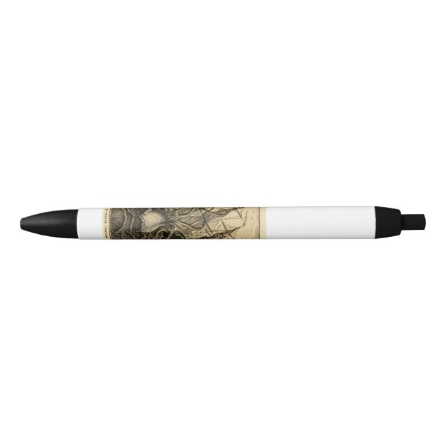 Bolígrafo De Tinta Negra Impresión de Kraken de época (Anverso)