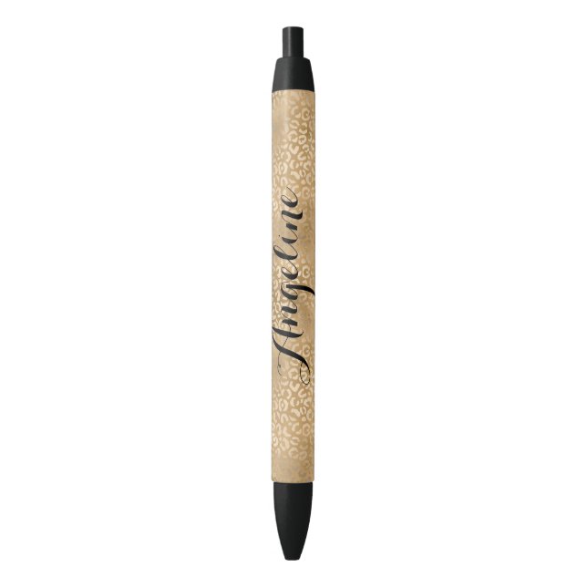 Bolígrafo De Tinta Negra Impresora Gold Glam Leopard personalizada (Frente vertical)