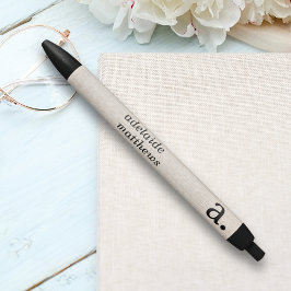 Bolígrafo De Tinta Negra Inicial de monograma de aspecto lino moderno profe
