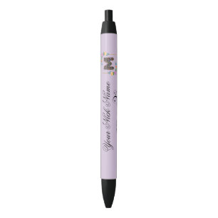 Bolígrafo De Tinta Negra Inicial floral elegante M