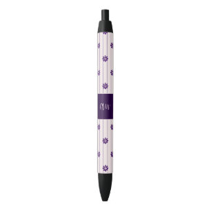 Bolígrafo De Tinta Negra Iniciales de guiones elegantes - Flores y franjas