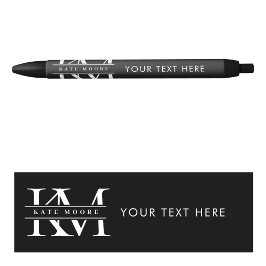 Bolígrafo De Tinta Negra Iniciales de Monograma Modernas Negro Blanco Profe