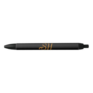 Bolígrafo De Tinta Negra Iniciales personalizadas en guión dorado negro