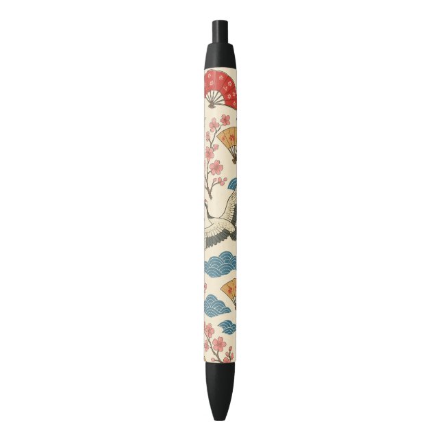 Bolígrafo De Tinta Negra Japanese Crane Sakura Pattern Pen – Traditional  (Frente vertical)