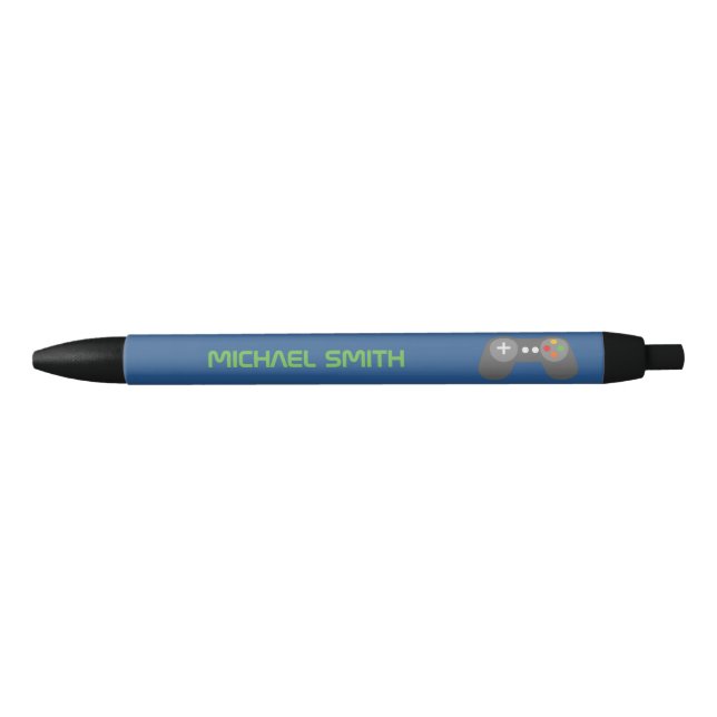Bolígrafo De Tinta Negra Juego de video azul divertido Tema personalizado (Anverso)
