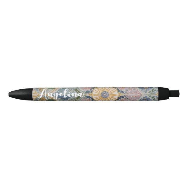 Bolígrafo De Tinta Negra Kaleidoscopio floral personalizado (Anverso)