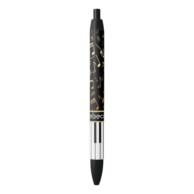 Bolígrafo De Tinta Negra La música de oro elegante observa llaves del piano (Frente vertical)