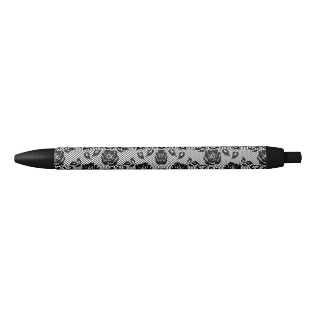 Bolígrafo De Tinta Negra Lace Fishnet Pen con Rosas (Anverso)