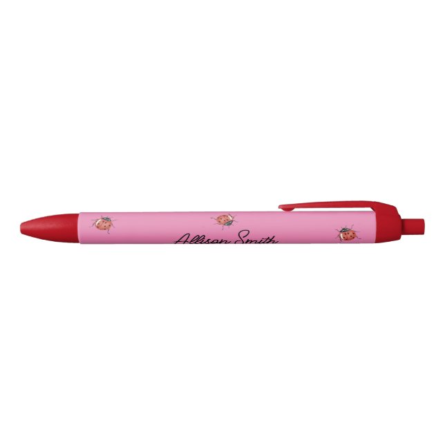 Bolígrafo De Tinta Negra Ladybug rosa lindo (Parte superior)