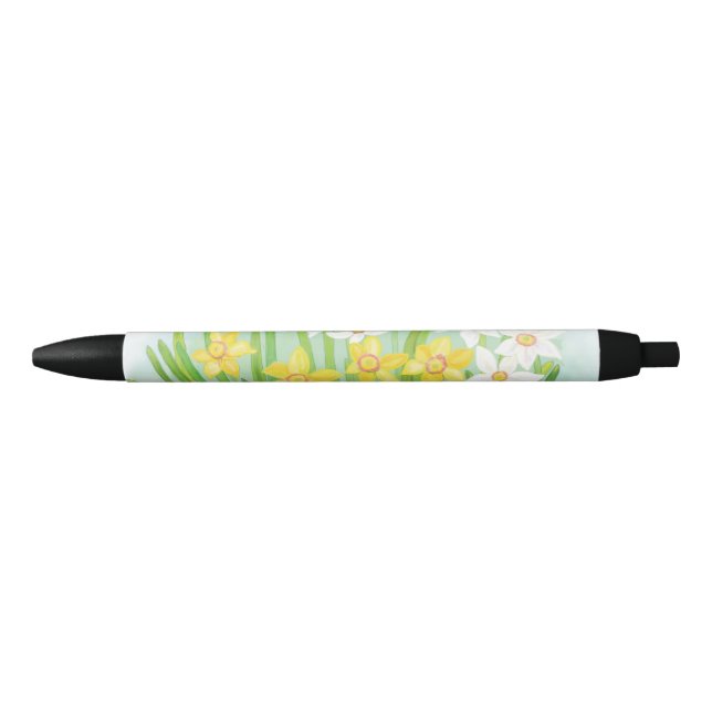 Bolígrafo De Tinta Negra Láminas de primavera amarilla y blanca (Anverso)