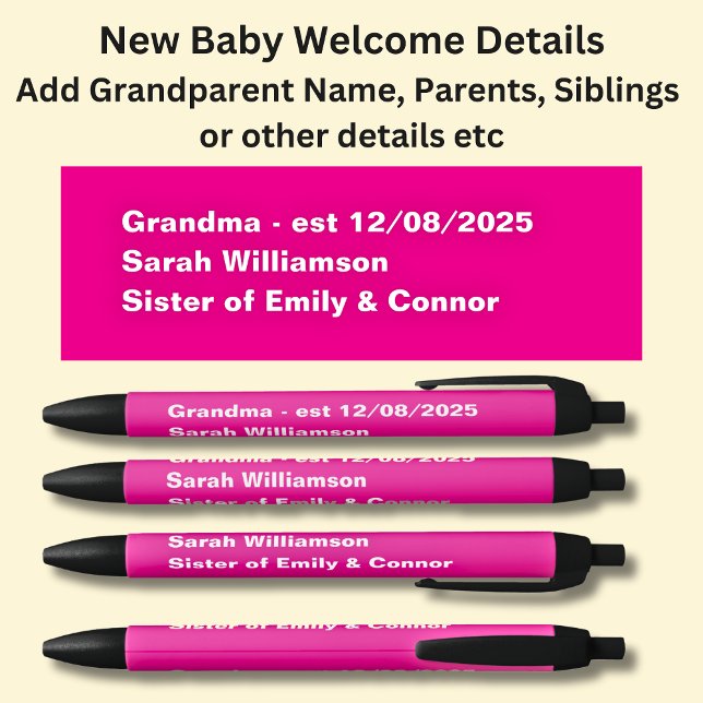 Bolígrafo De Tinta Negra Lápiz de bienvenida para bebés, agregar nombres y  (Subido por el creador)