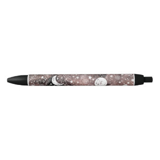 Bolígrafo De Tinta Negra Lápiz de galaxia floral Moon and Stars